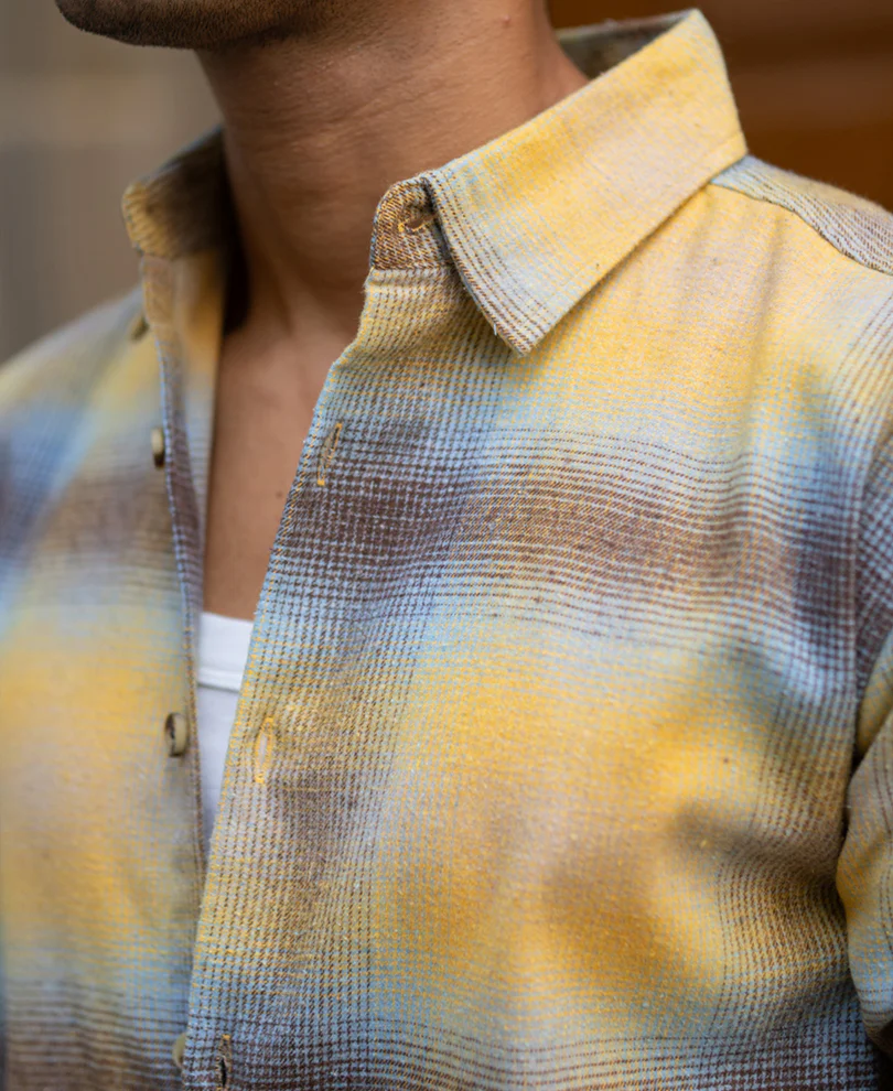 Yellow Brushed Checks Shirt - Image 5