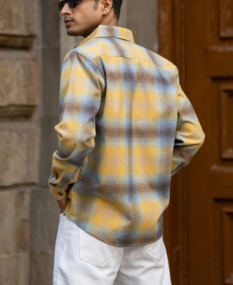 Yellow Brushed Checks Shirt - Image 6