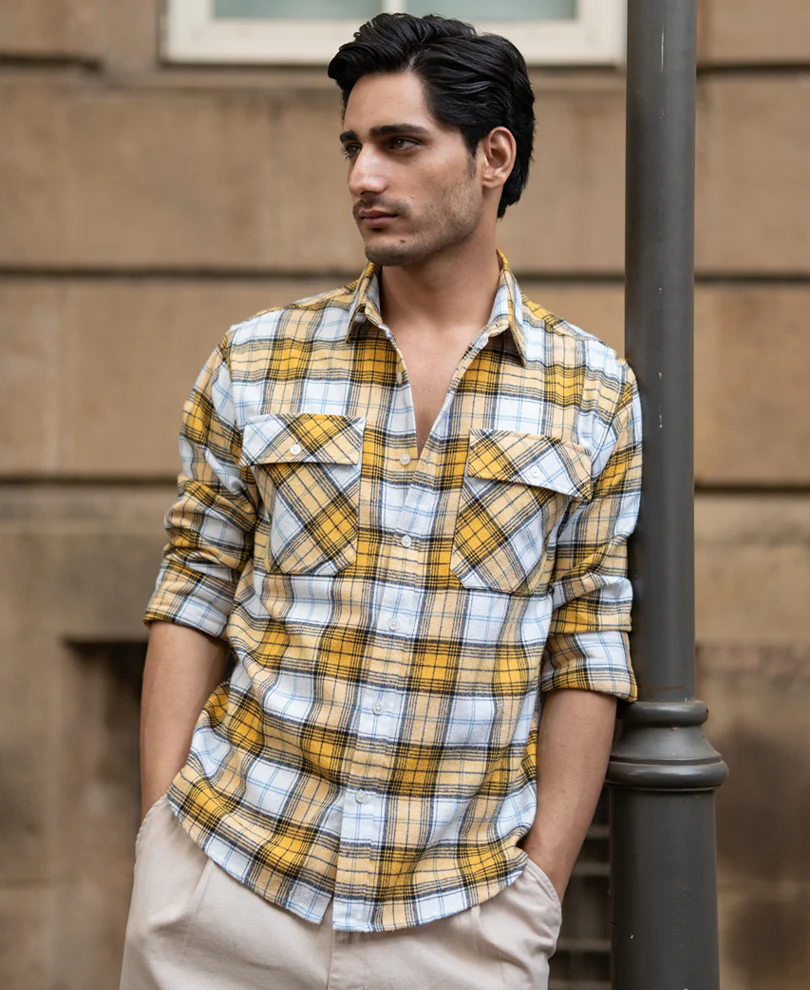 Yellow Checks Double Pocket Shirt - Image 2