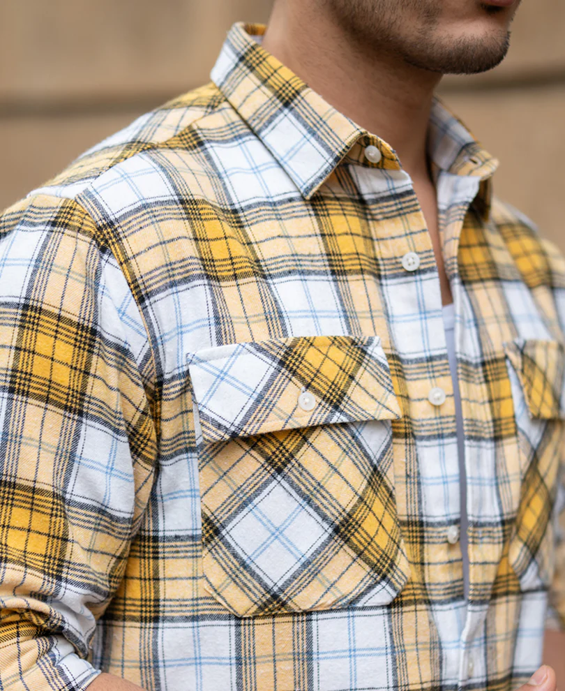 Yellow Checks Double Pocket Shirt - Image 4