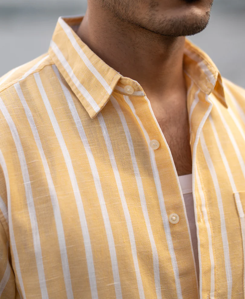 Yellow Cotton Blend Stripe Shirt - Image 4