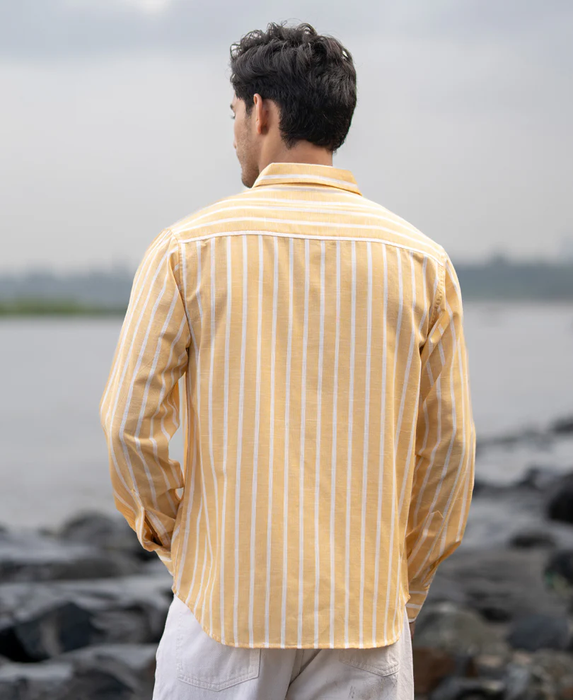 Yellow Cotton Blend Stripe Shirt - Image 6