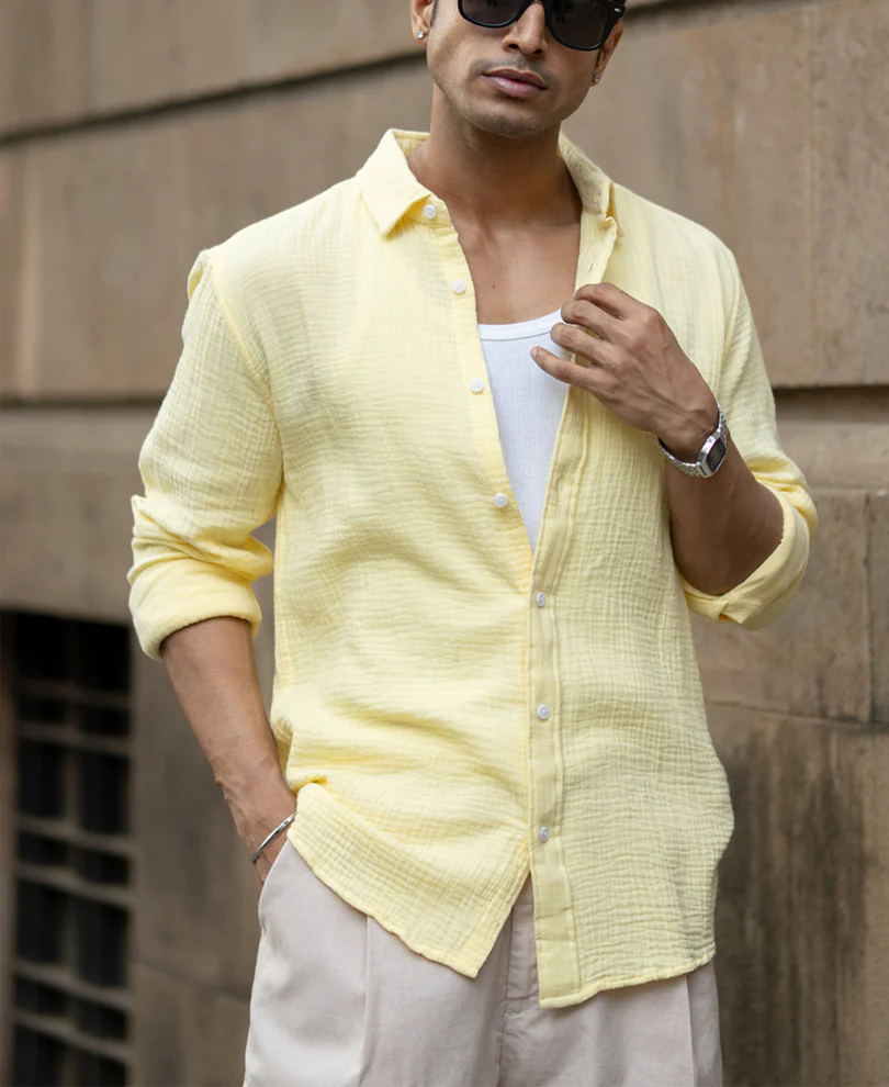 Yellow Crinkled Shirt 100% Cotton - Image 3
