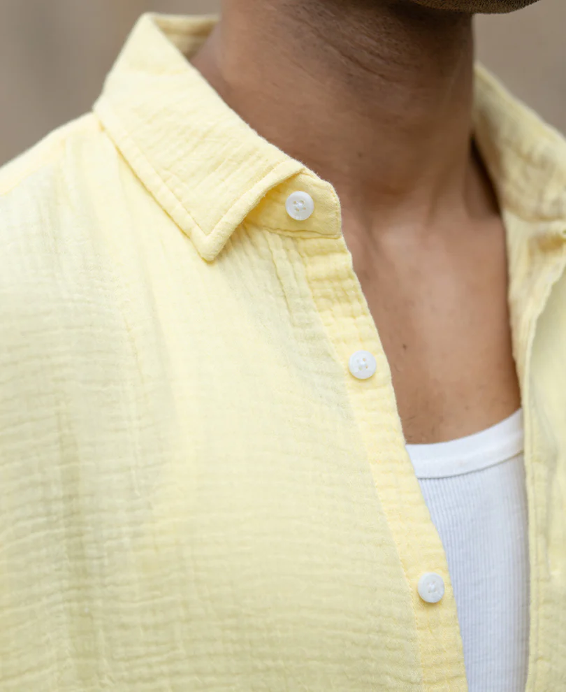 Yellow Crinkled Shirt 100% Cotton - Image 4