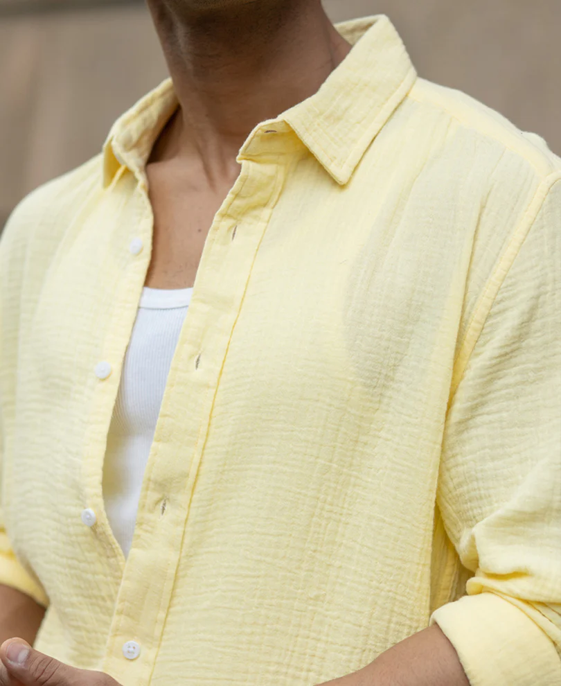 Yellow Crinkled Shirt 100% Cotton - Image 5