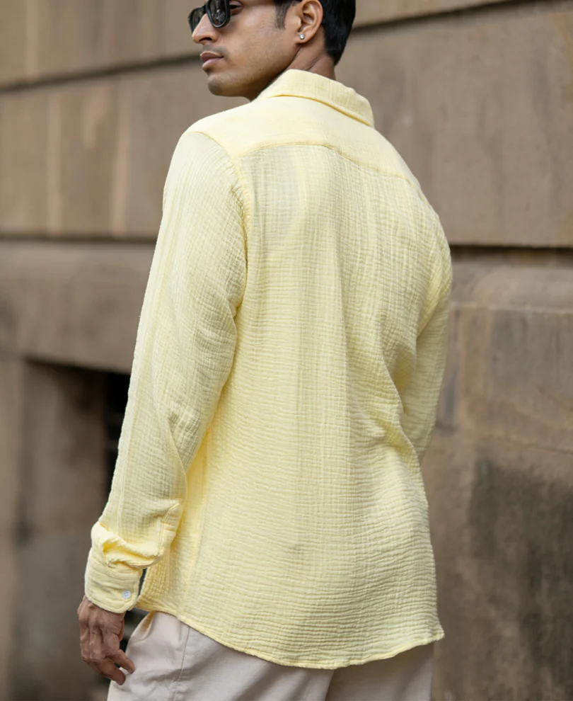 Yellow Crinkled Shirt 100% Cotton - Image 6