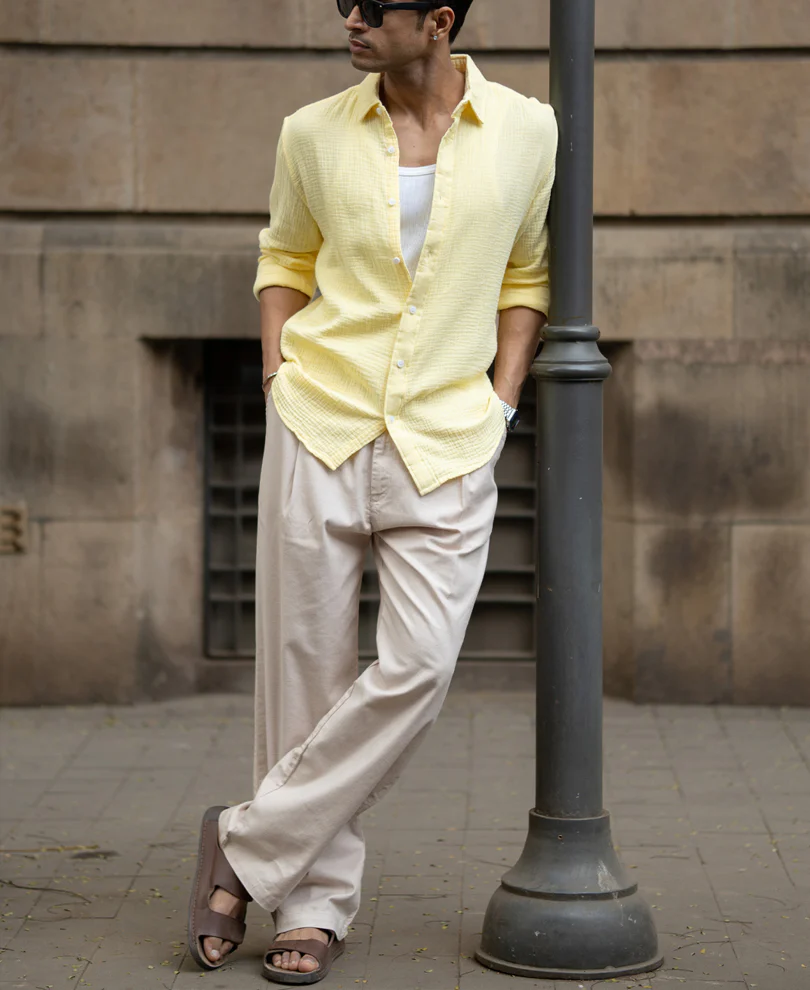 Yellow Crinkled Shirt 100% Cotton - Image 7