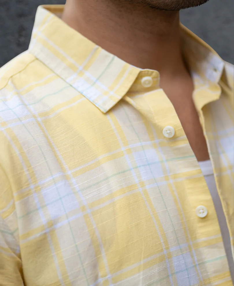 Yellow Lightweight Checks Shirt 100% Cotton - Image 4