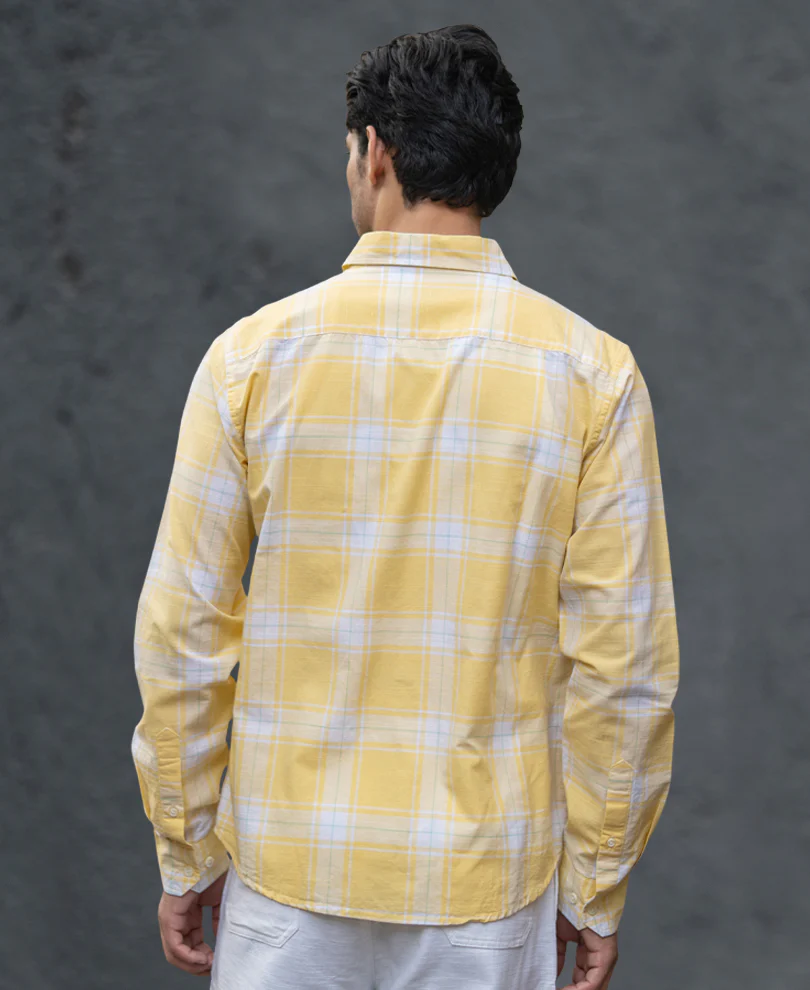 Yellow Lightweight Checks Shirt 100% Cotton - Image 5