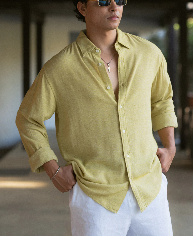 Yellow Linen Blend Structured Shirt - Image 2
