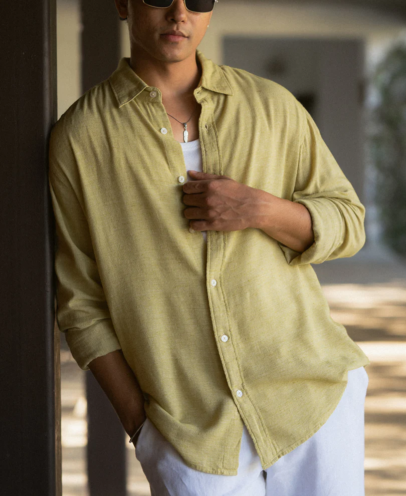 Yellow Linen Blend Structured Shirt - Image 3