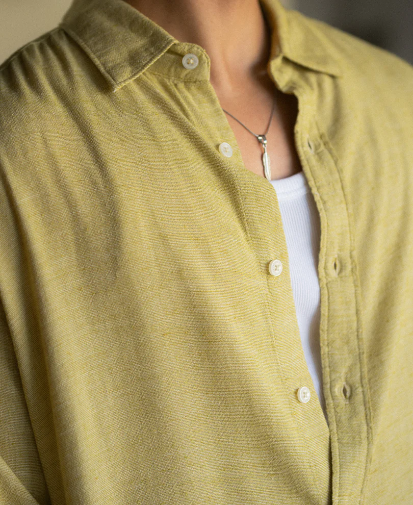 Yellow Linen Blend Structured Shirt - Image 4
