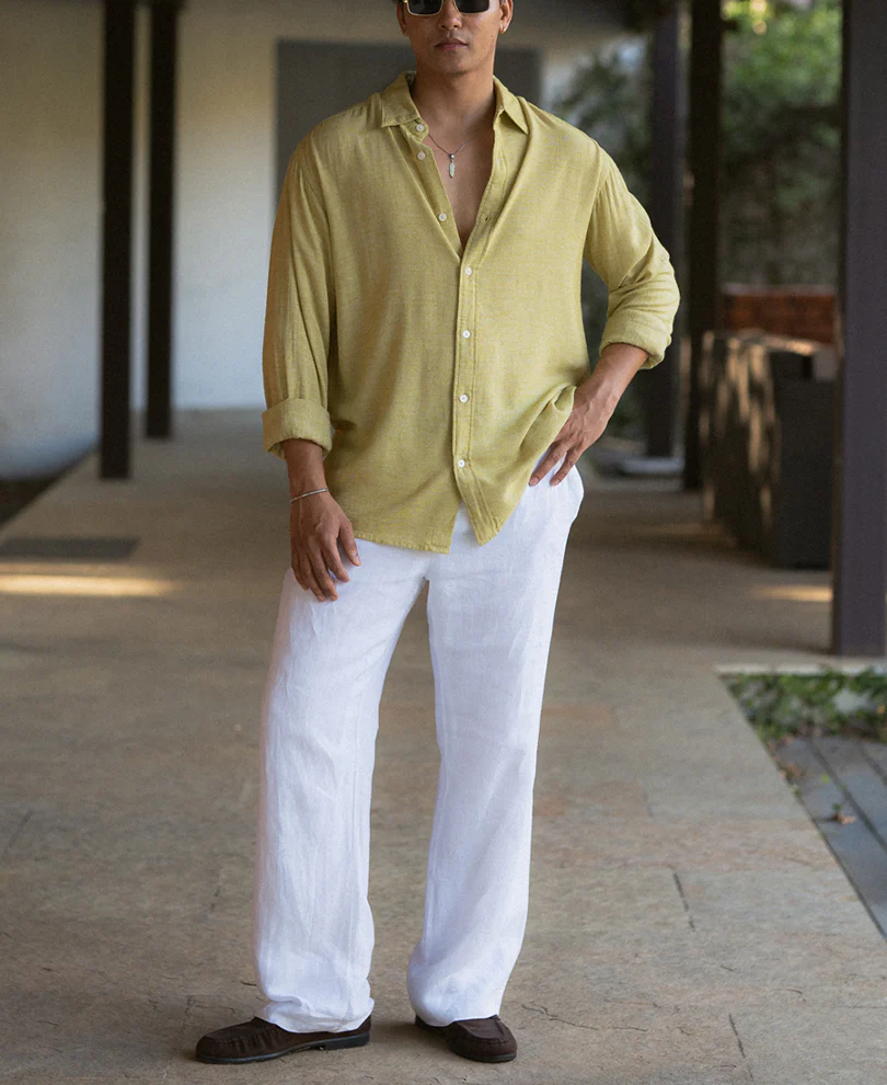 Yellow Linen Blend Structured Shirt - Image 7