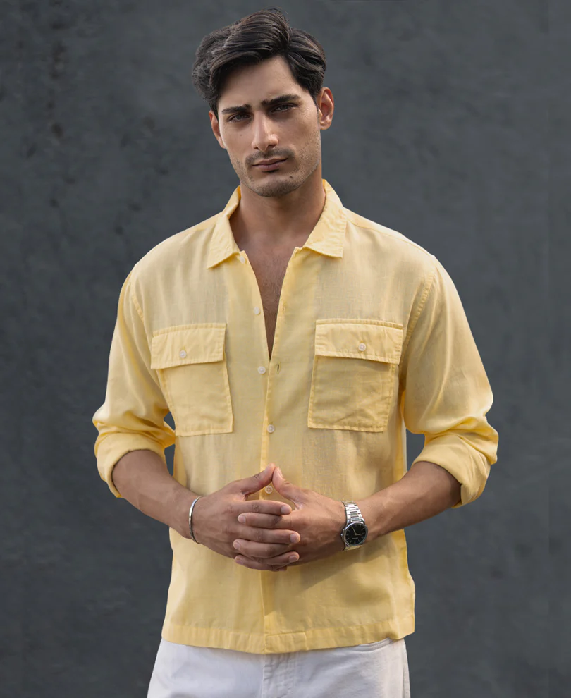 Yellow Linen Double Pocket Shirt - Image 3