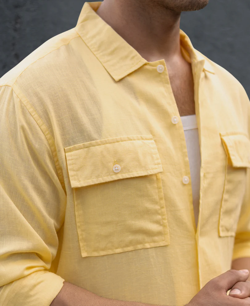 Yellow Linen Double Pocket Shirt - Image 4
