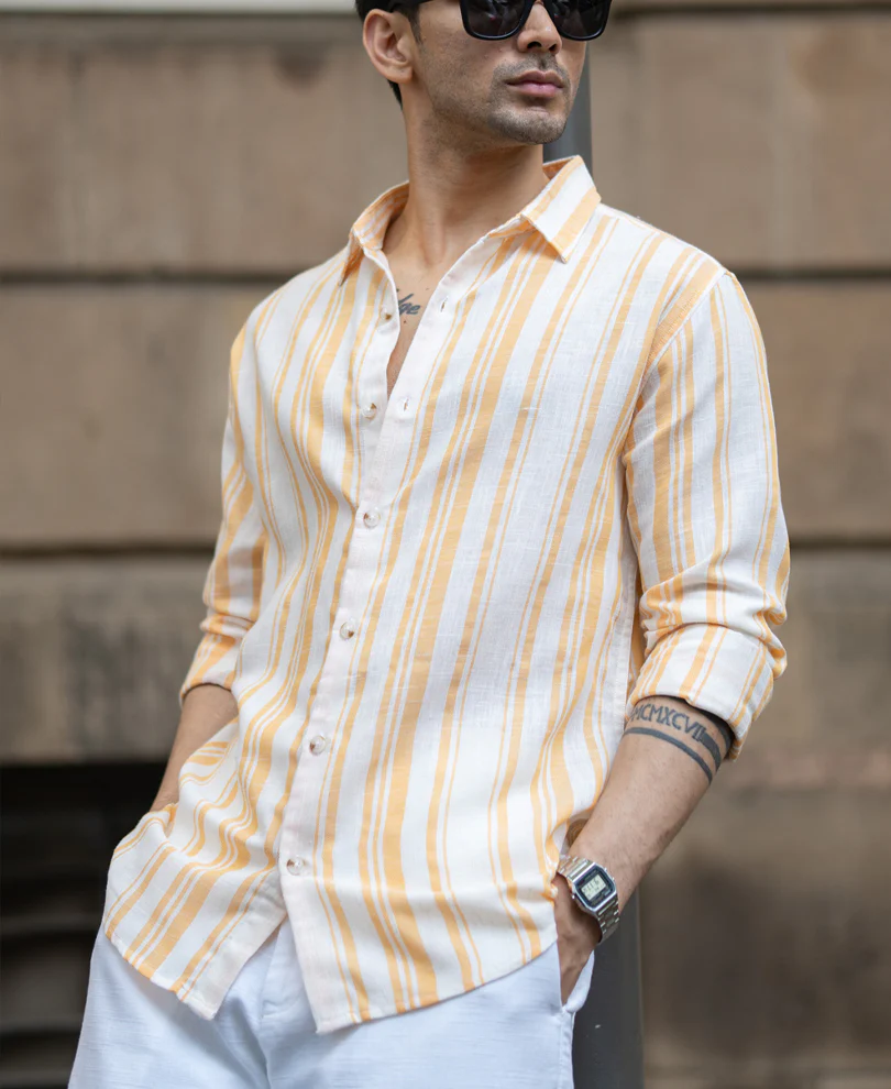 Yellow Linen Lightweight Stripe Shirt - Image 2