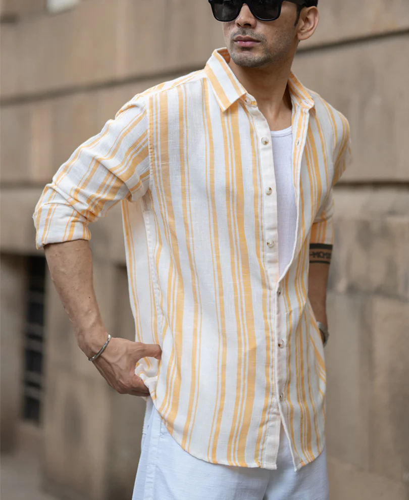Yellow Linen Lightweight Stripe Shirt - Image 3
