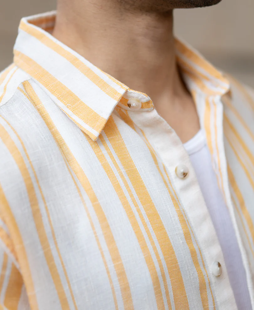 Yellow Linen Lightweight Stripe Shirt - Image 4