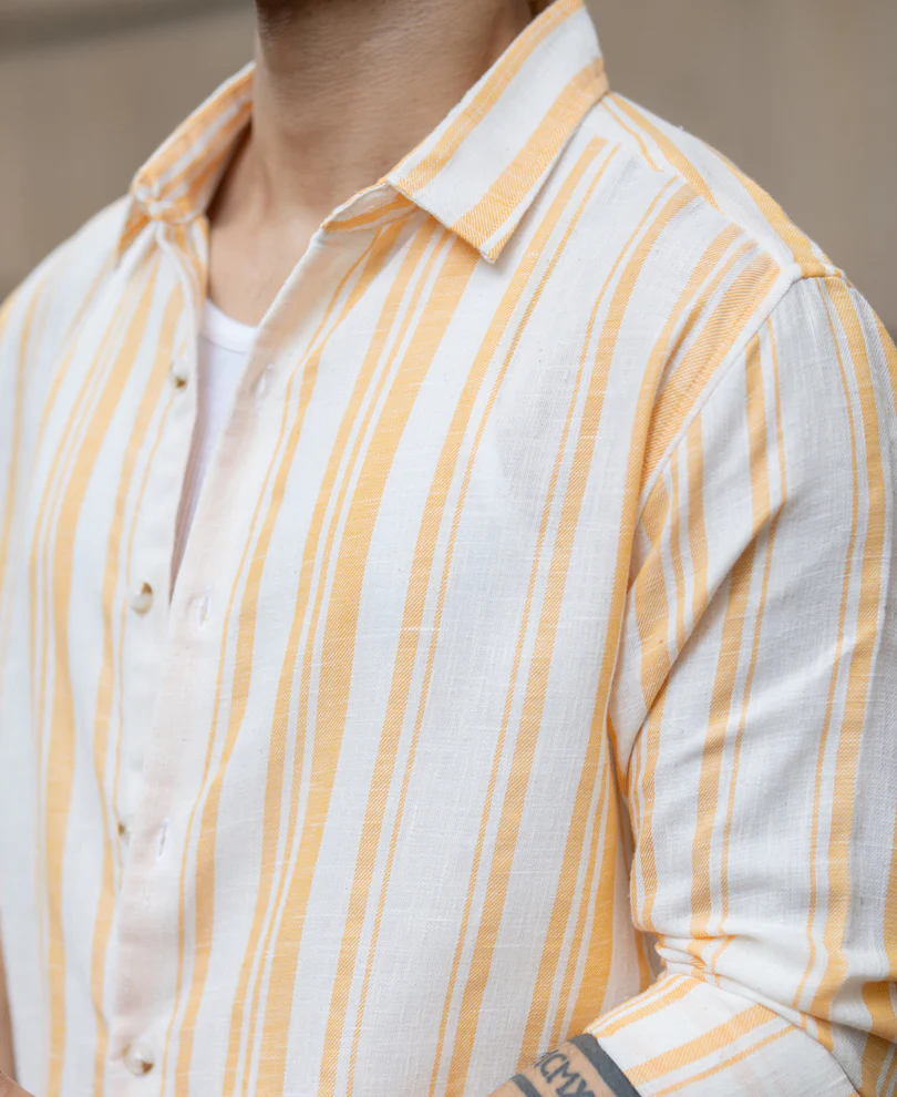 Yellow Linen Lightweight Stripe Shirt - Image 5
