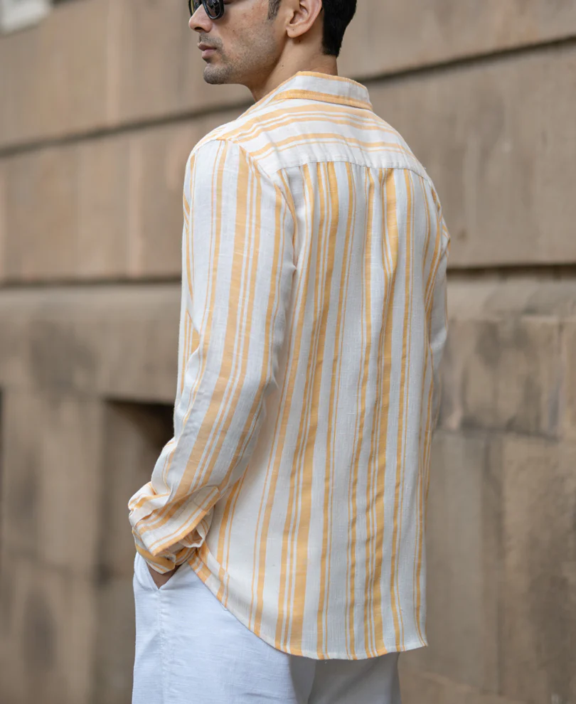 Yellow Linen Lightweight Stripe Shirt - Image 6