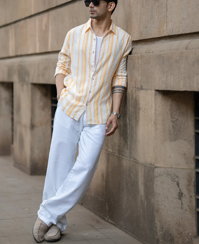 Yellow Linen Lightweight Stripe Shirt - Image 7