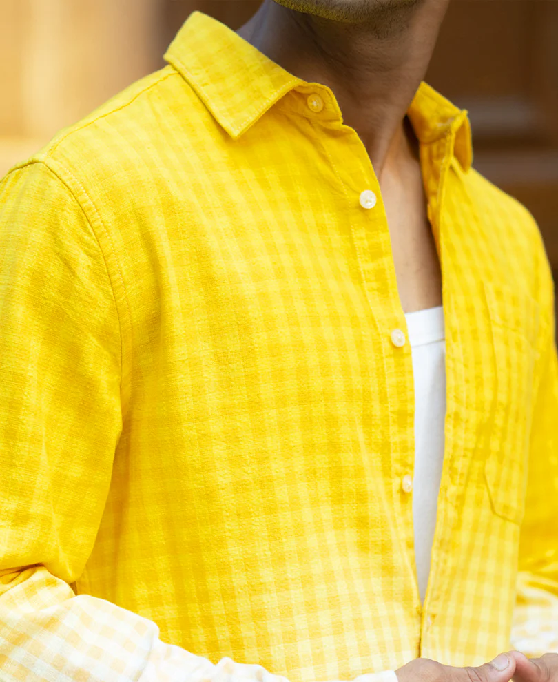 Yellow Ombre Checks Shirt 100% Cotton - Image 5