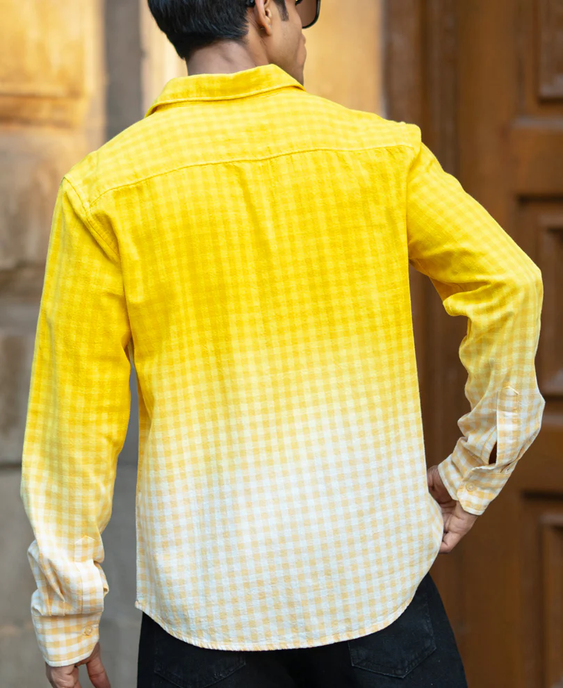 Yellow Ombre Checks Shirt 100% Cotton - Image 7