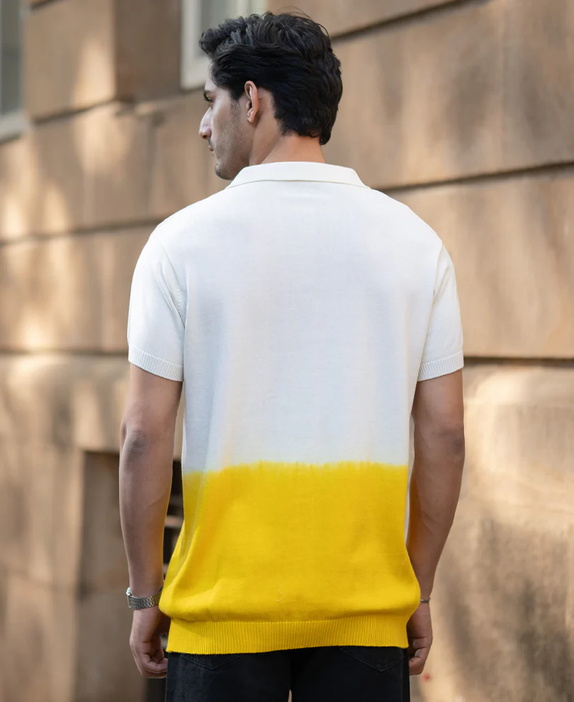 Yellow Ombre Knit Polo T-Shirt 100% Cotton - Image 6