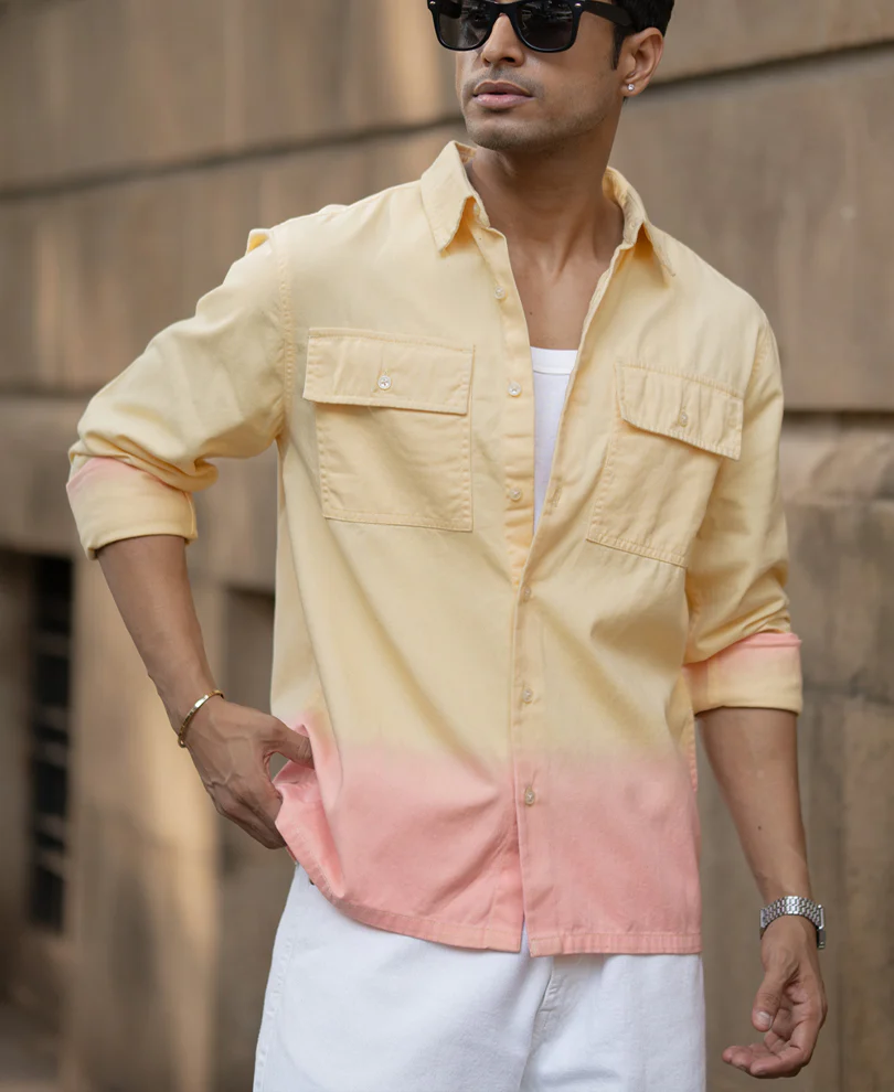 Yellow Ombre Structured Shirt 100% Cotton - Image 2