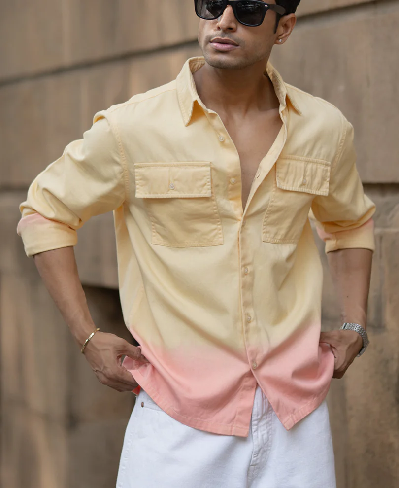 Yellow Ombre Structured Shirt 100% Cotton - Image 3