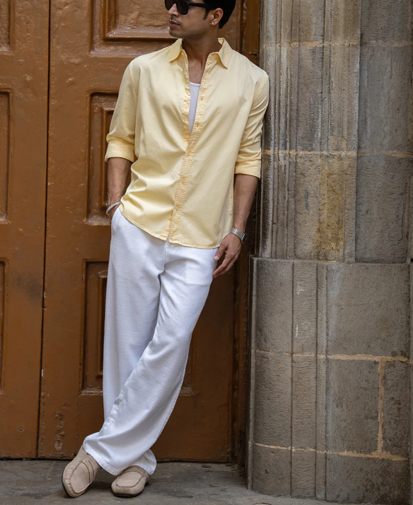 Yellow Overdyed Structure Shirt 100% Cotton - Image 7