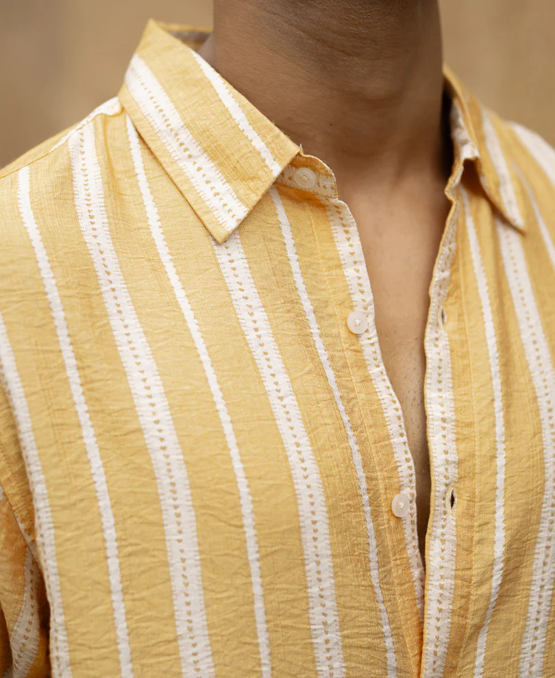Yellow Printed Stripe Flowy Shirt - Image 3