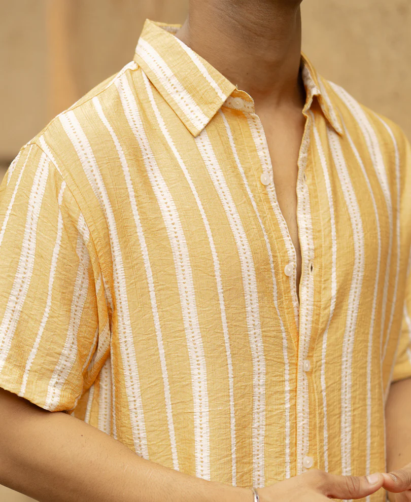 Yellow Printed Stripe Flowy Shirt - Image 4