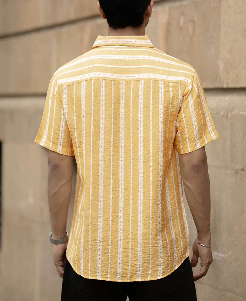 Yellow Printed Stripe Flowy Shirt - Image 5