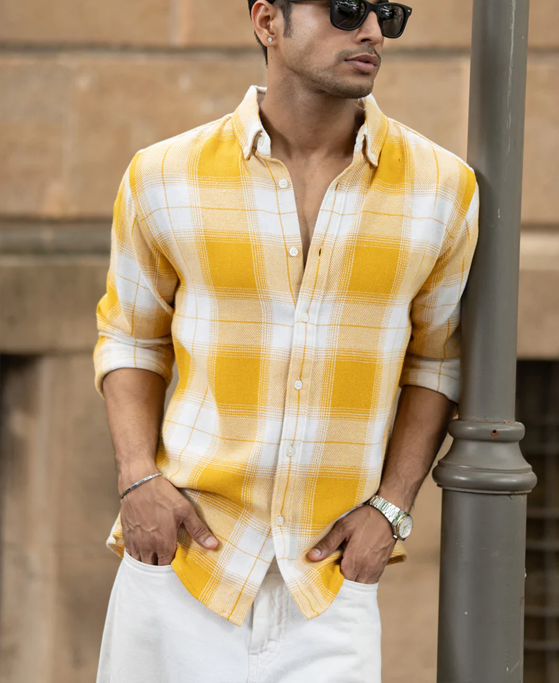Yellow Structured Checks Buttondown Shirt - Image 2