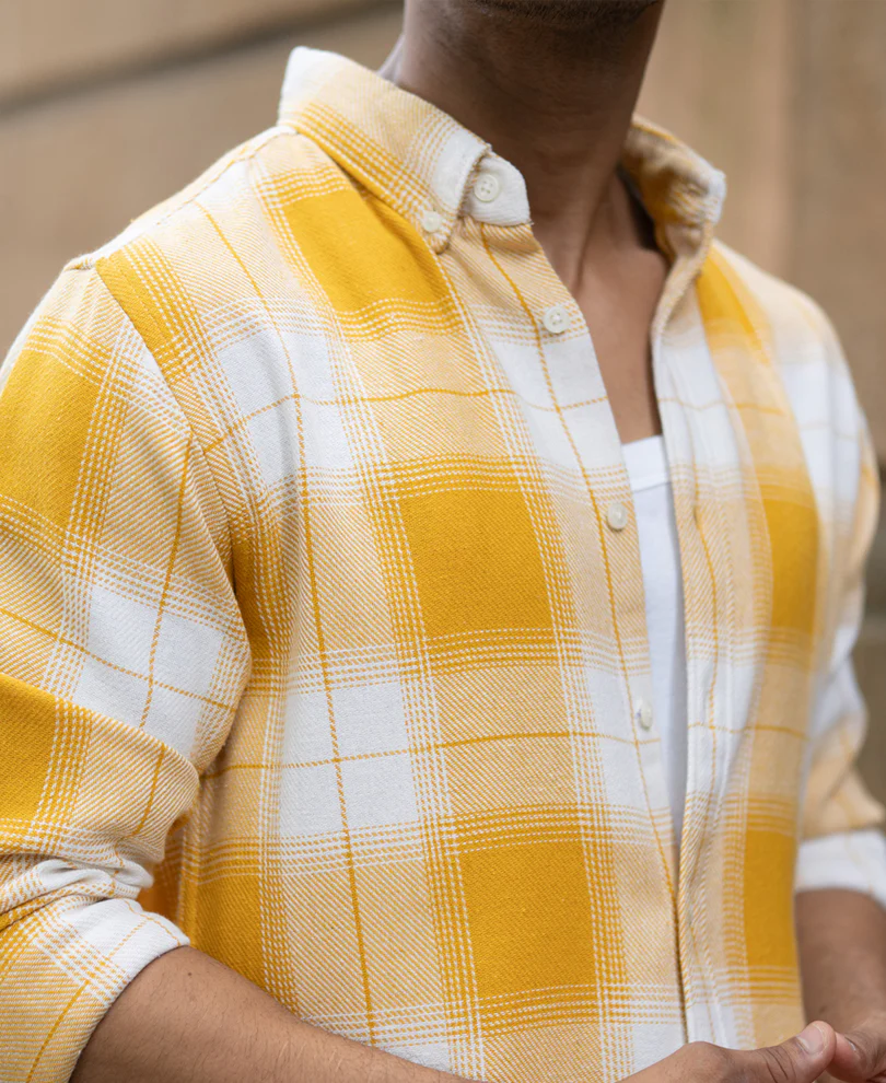 Yellow Structured Checks Buttondown Shirt - Image 3
