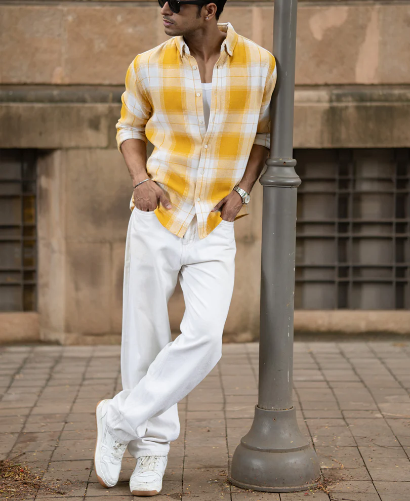 Yellow Structured Checks Buttondown Shirt - Image 6